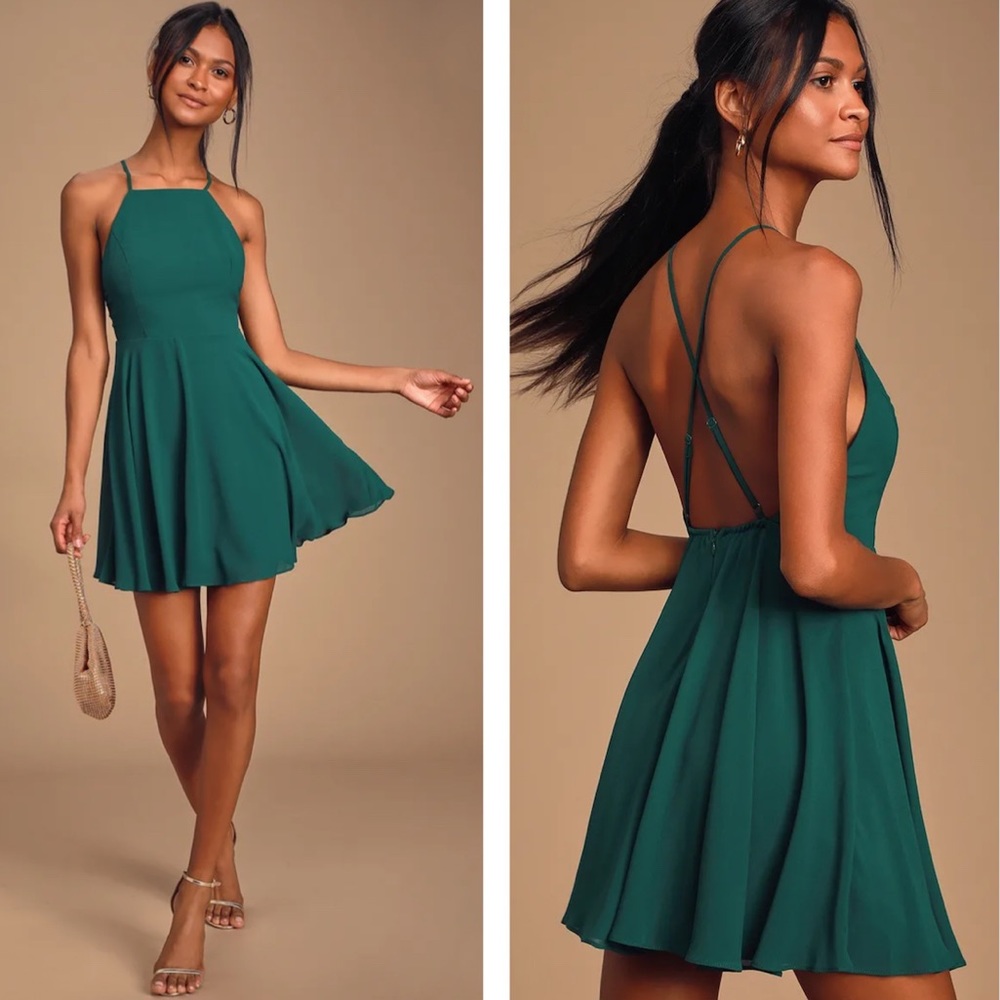 Lulu’s Letter of Love Green Backless Skater Dress